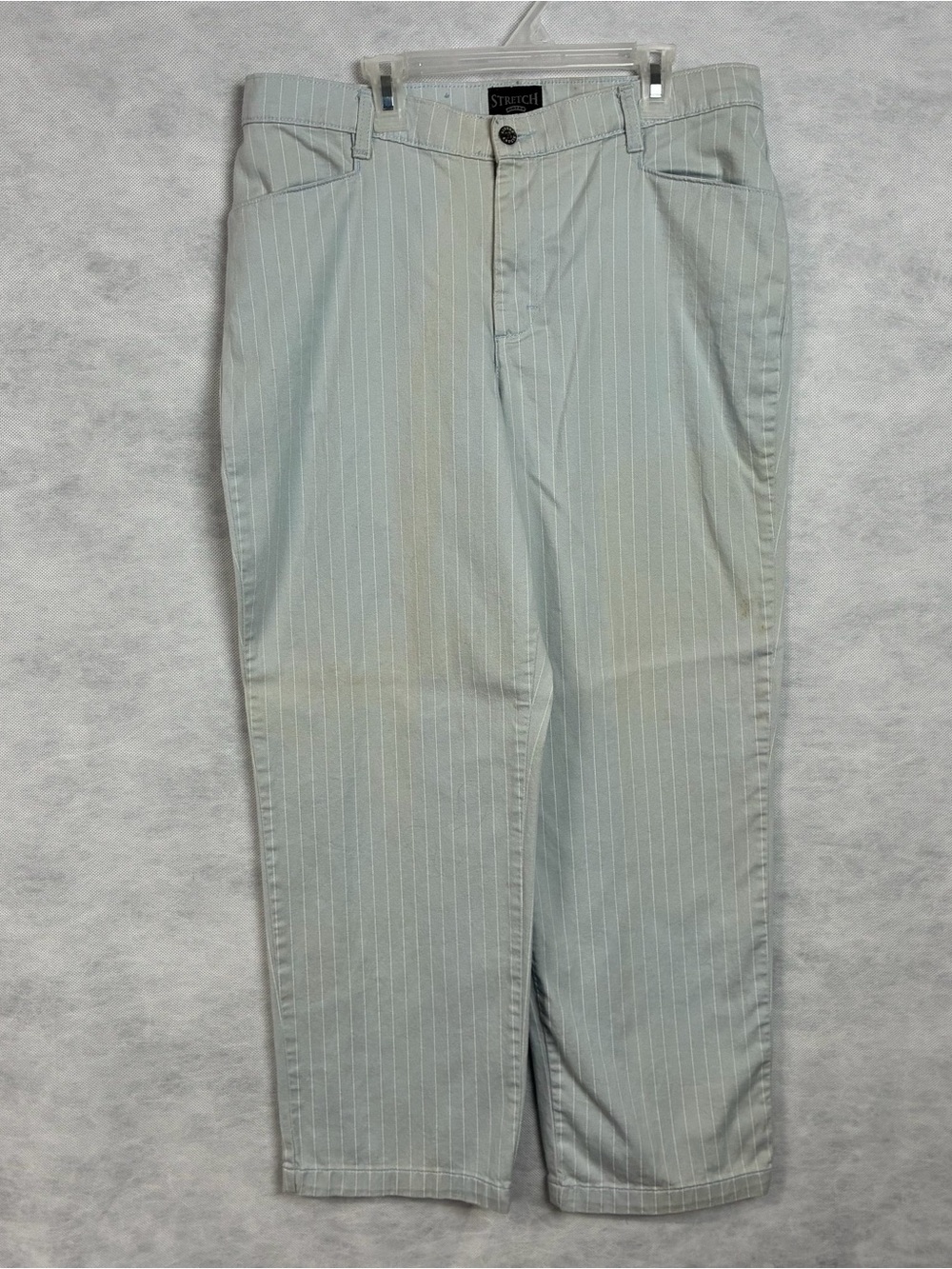 Vtg Lee Stretch Riders Women’s Jeans 12 Petite Light Blue White Pinstripe Stains